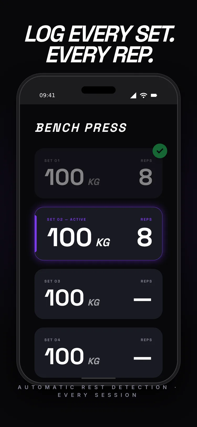 Logging sets on FORM — bench press set cards